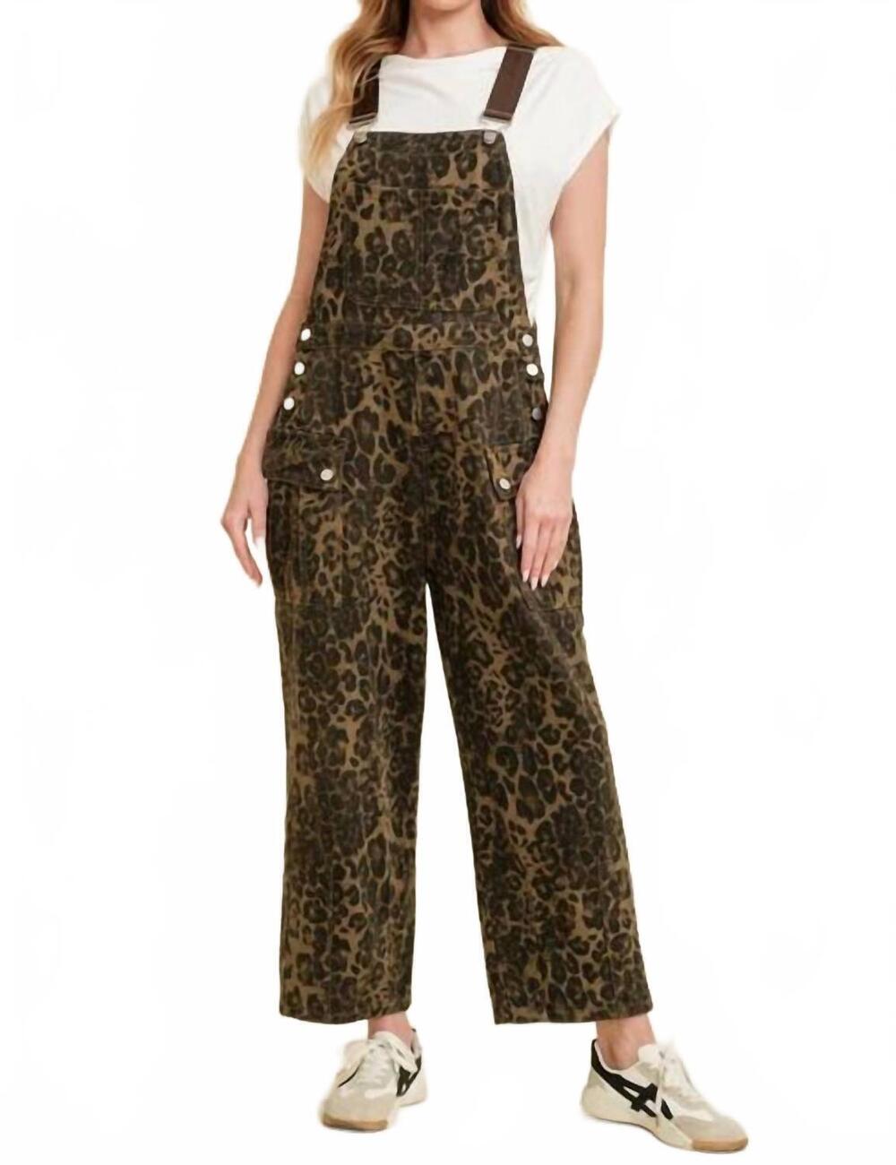 NEW CLOUD TEN leopard print jumpsuit overalls in brown